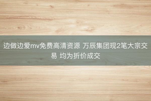 边做边爱mv免费高清资源 万辰集团现2笔大宗交易 均为折价成交