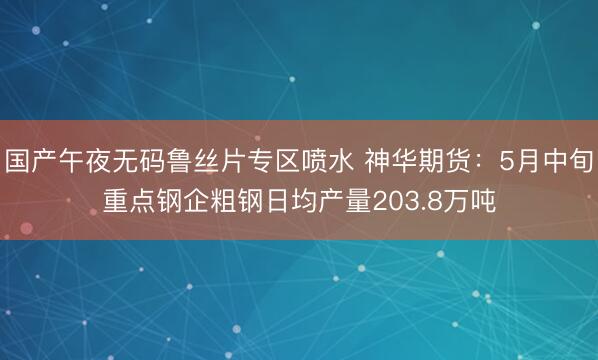 国产午夜无码鲁丝片专区喷水 神华期货：5月中旬重点钢企粗钢日均产量203.8万吨
