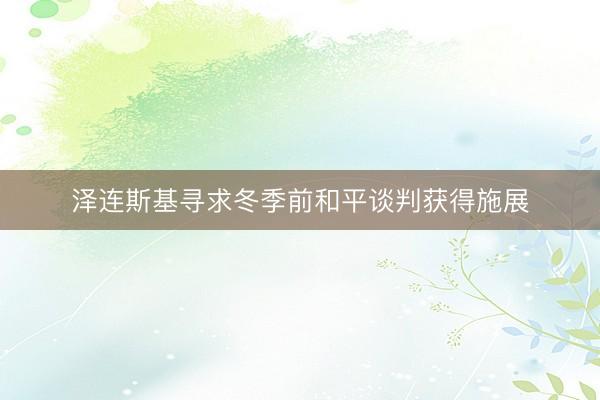 泽连斯基寻求冬季前和平谈判获得施展