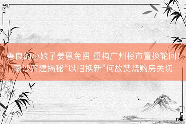 善良的小娘子姜恩免费 重构广州楼市置换轮回！南沙开建揭秘“以旧换新”何故焚烧购房关切
