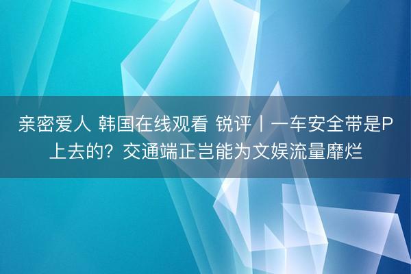 亲密爱人 韩国在线观看 锐评丨一车安全带是P上去的？交通端正岂能为文娱流量靡烂