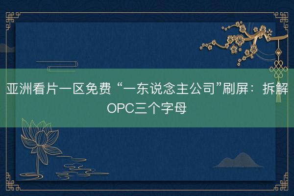 亚洲看片一区免费 “一东说念主公司”刷屏：拆解OPC三个字母